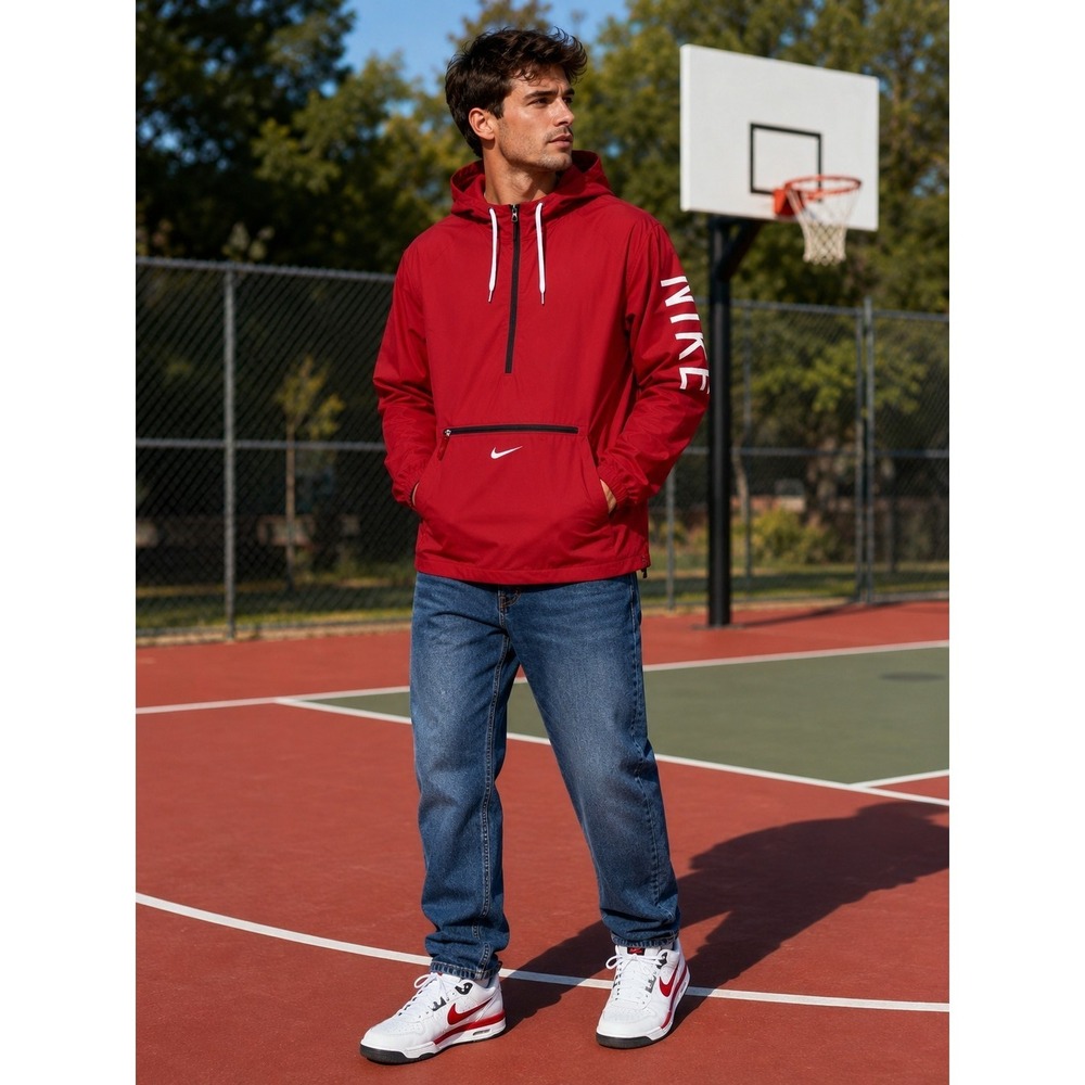 Nike Men's Red Half Zip Front Pocket Hoodie Pullover Sweat Shirt Size M